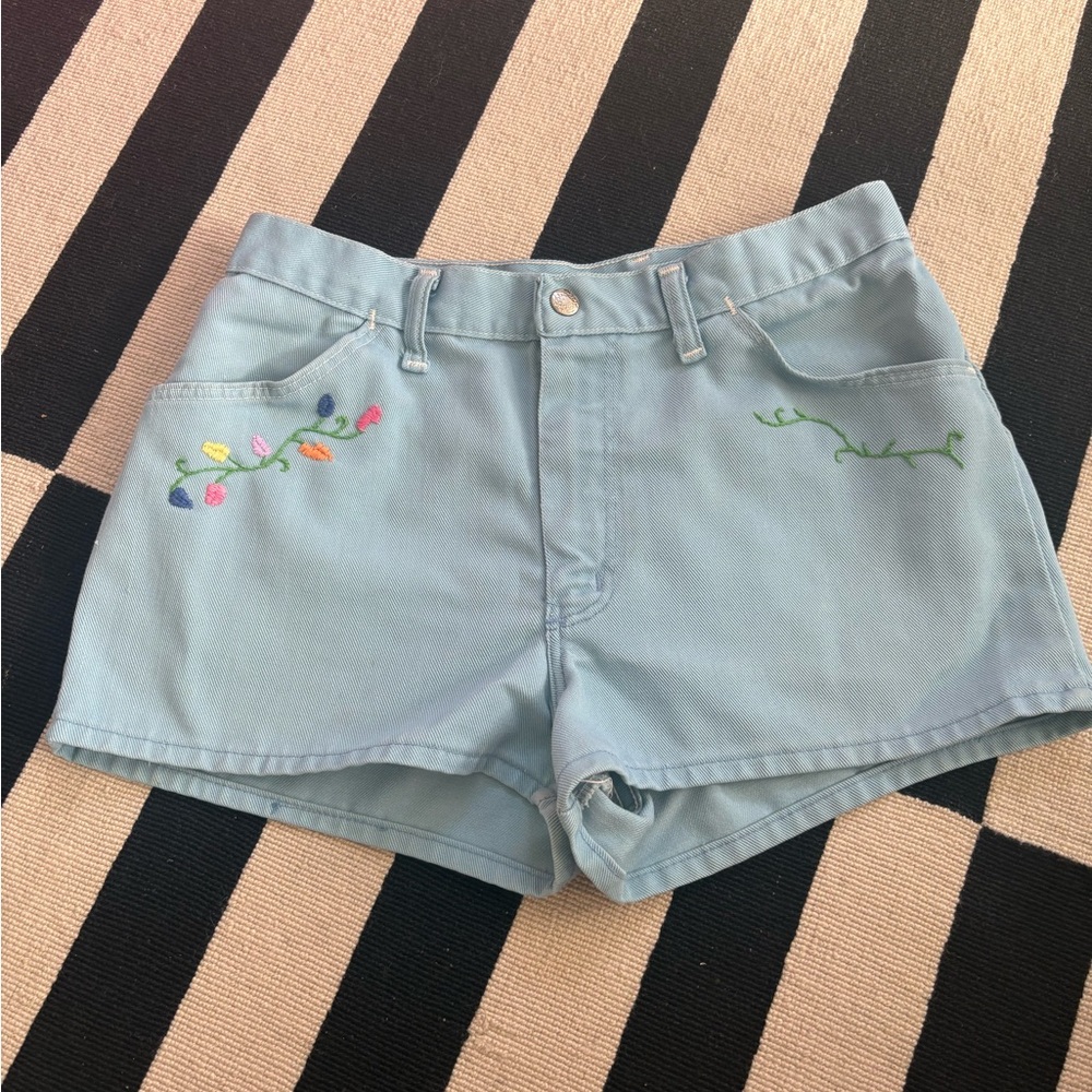 Vintage Light Blue Embroidered Jean Shorts
